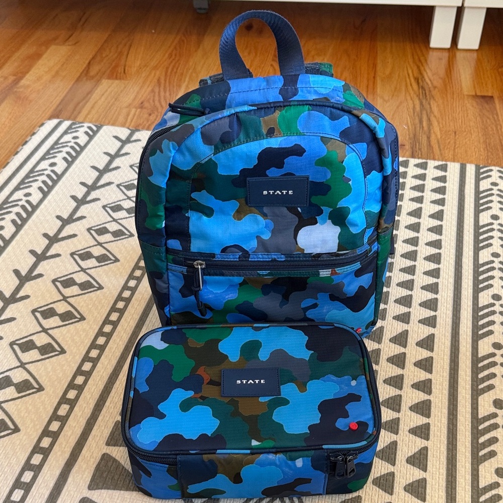 STATE Blue and Green Camo kids Backpack Set